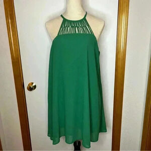 Lulus‎ Halter Sleeveless Dress Women Large Green Knee Length Lined Casual Formal